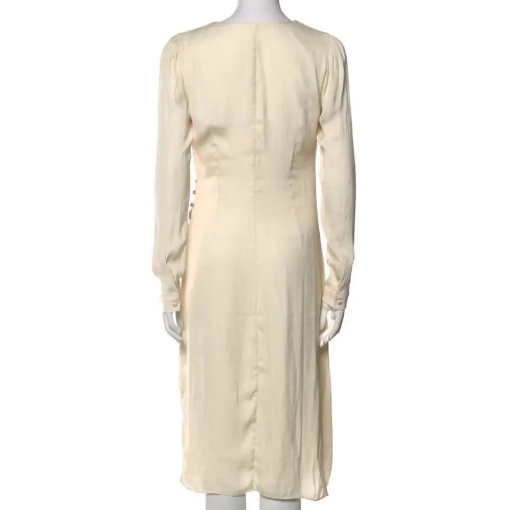 LPA Fabrizia Silky Ivory Cream Tulip Hem Wrap Midi Dress S NWT $248